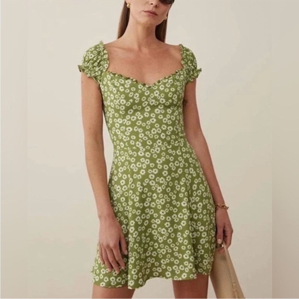 Reformation Green Floral Mini Dress
